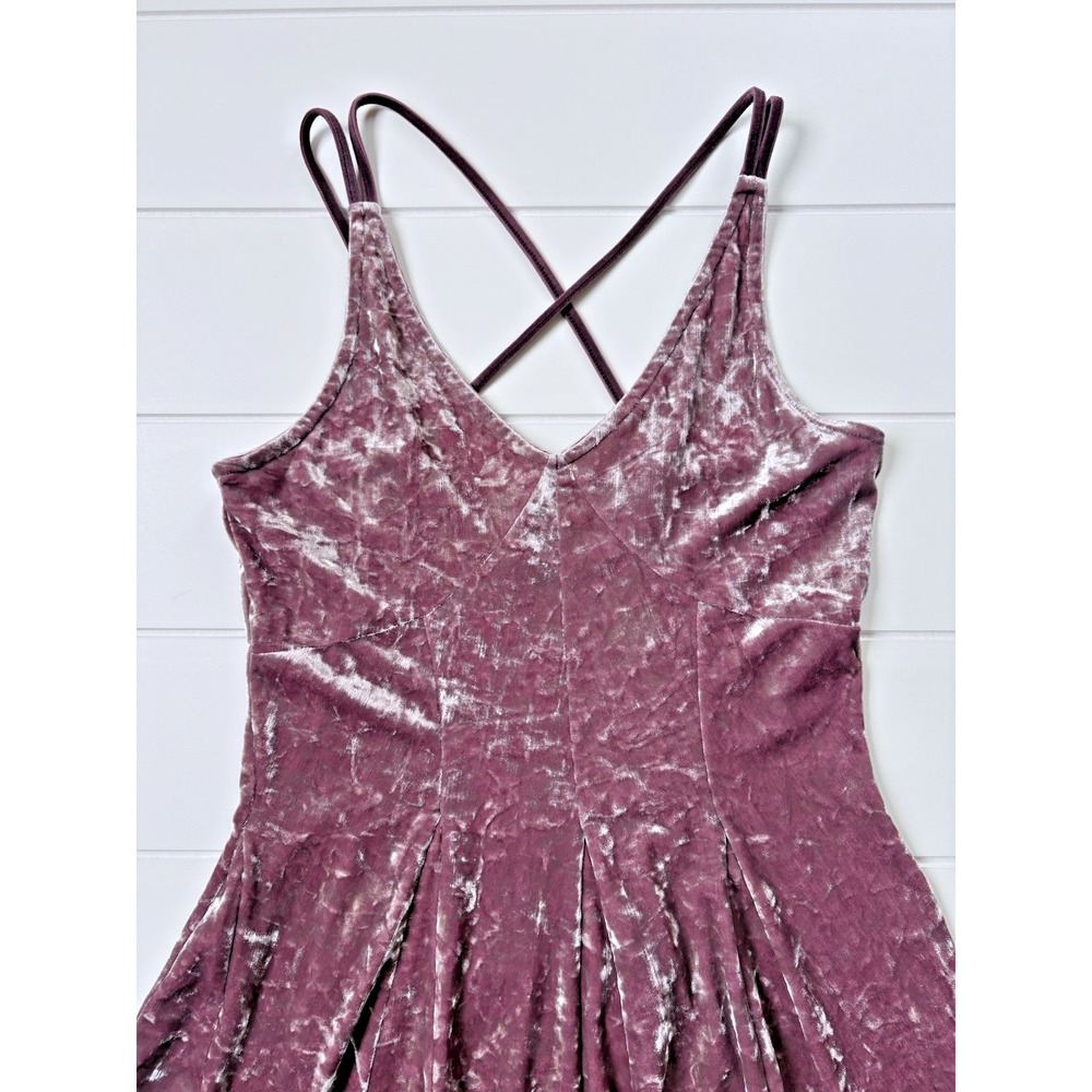 American Eagle Crushed Velvet Mini Dress Strappy Back Mauve Pink Fairy Skater XS - Picture 3 of 12